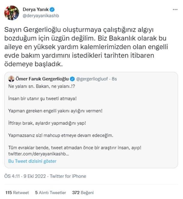 Bakan Yanık'tan HDP'li Gergerlioğlu'na tepki: 'Sizin siyasi ikbaliniz ihtiyaç sahibi ailelerimizden daha önemli değildir'