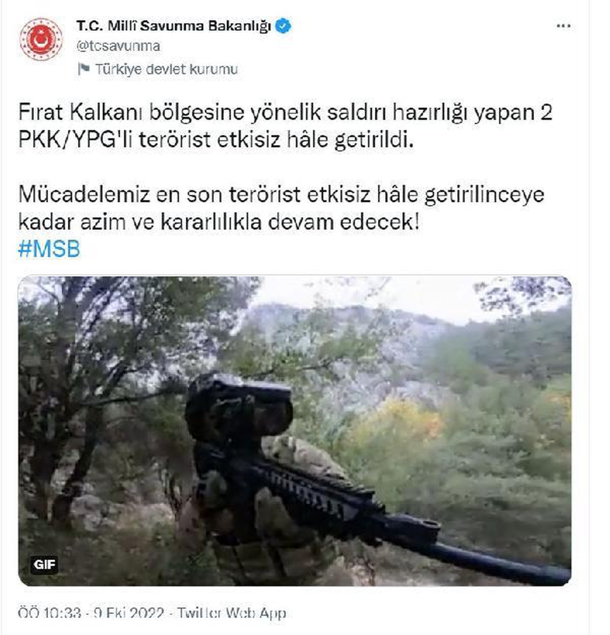 MSB: 2 terörist etkisiz hale getirildi