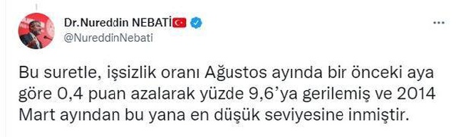 Bakan Nebati işsizlik oranları hakkında yorum yaptı: İşsizlik oranı, 2014'ten bu yana en düşük seviyede Bakan Nebati işsizlik oranları hakkında yorum yaptı: İşsizlik oranı, 2014'ten bu yana en düşük seviyede