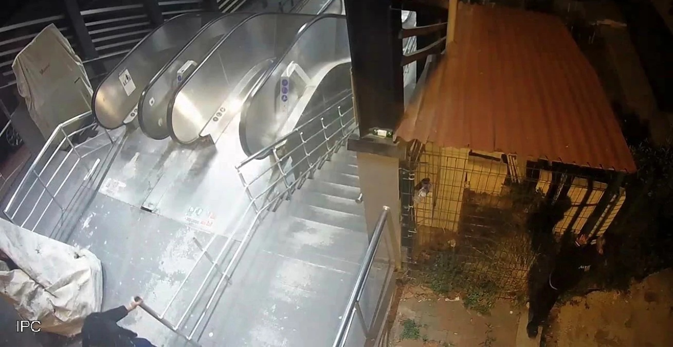 Kartal\'da hırsızlar demir kapı çaldı, yürüyen merdivenleri kırdı... O anlar kamerada