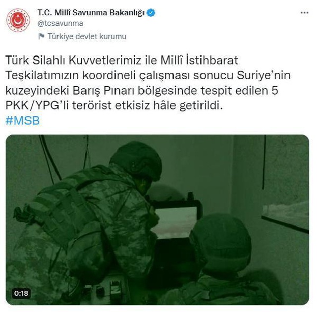 Suriye'nin kuzeyinde 8 PKK/YPG'li terörist etkisiz hale getirildi Suriye'nin kuzeyinde 8 PKK/YPG'li terörist etkisiz hale getirildi