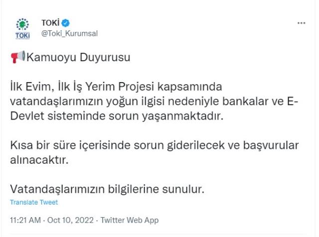 TOKİ arsa başvuruları için bir uyarı yayımladı: