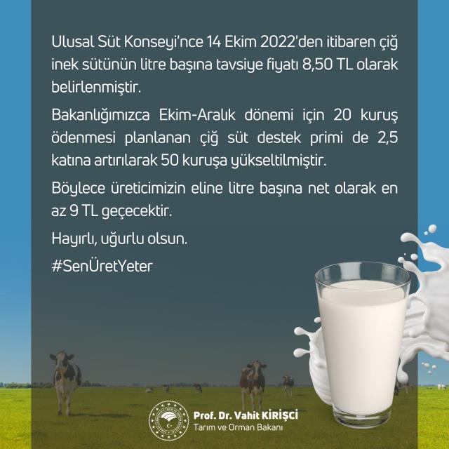 Bakan Kirişci, süte yapılan zam sonrası çiğ süt destekleme prim tutarını artırdıklarını duyurdu Bakan Kirişci, süte yapılan zam sonrası çiğ süt destekleme prim tutarını artırdıklarını duyurdu