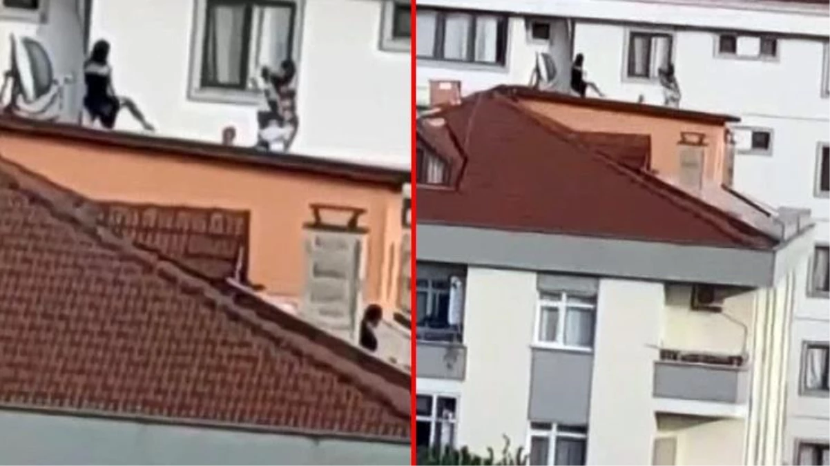İsanbul\'da beğeni alma uğruna çatıya çıkan iki genç, tehlikeye aldırış etmeden fotoğraf çekti