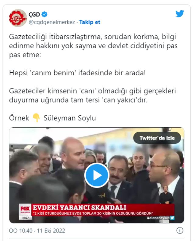 Çağdaş Gazeteciler Derneği'nden Bakan Soylu'nun muhabire verdiği yanıta tepki: Gazeteciler kimsenin canı değildir Çağdaş Gazeteciler Derneği'nden Bakan Soylu'nun muhabire verdiği yanıta tepki: Gazeteciler kimsenin canı değildir