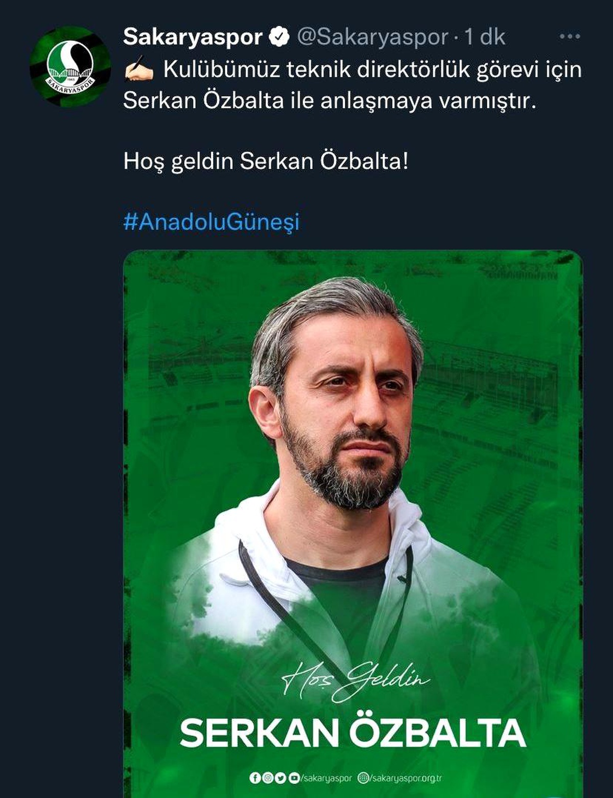 Sakaryaspor, teknik direktör Serkan Özbalta ile anlaştı