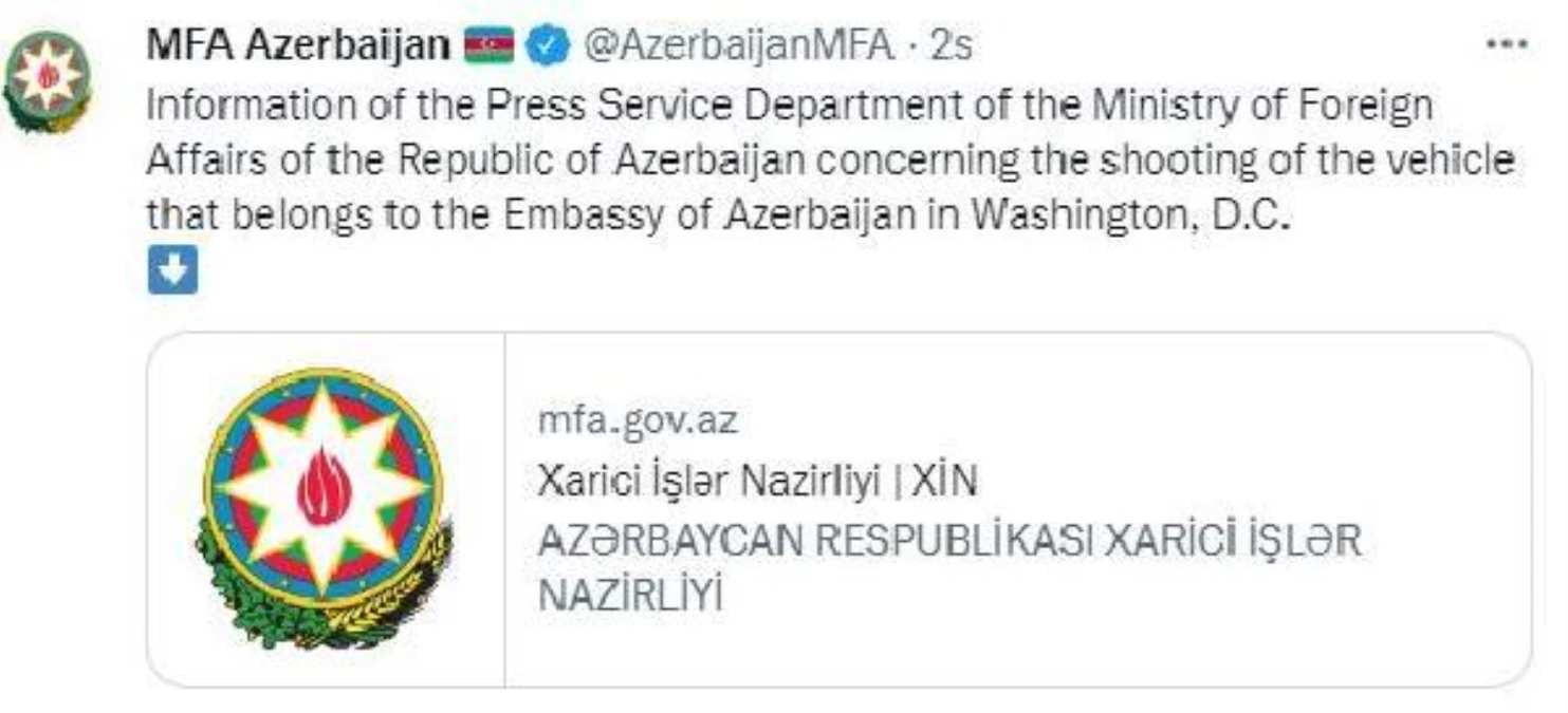 Son dakika haberi: Azerbaycan\'ın Washington Büyükelçiliği\'nin aracına ateş açıldı