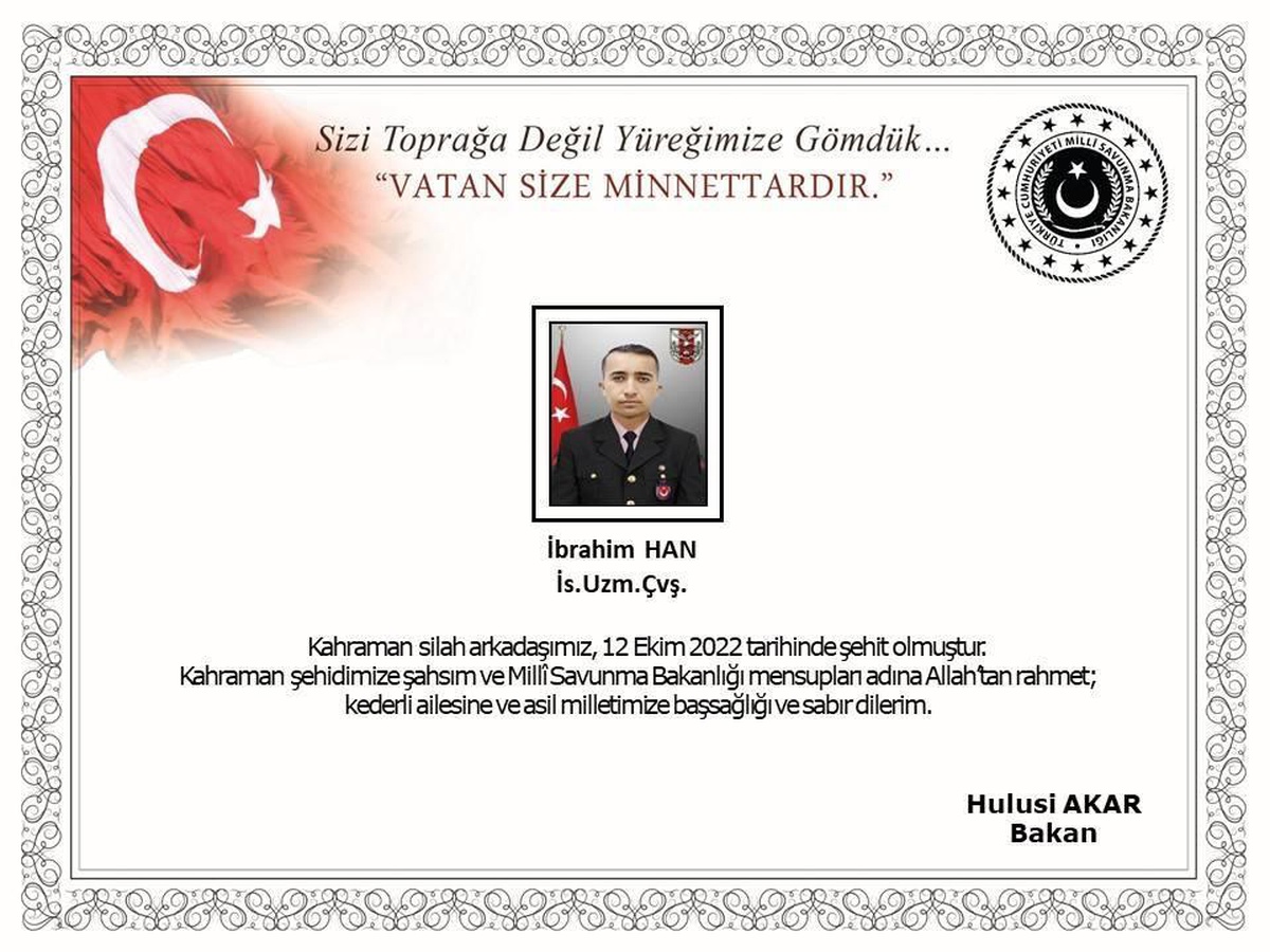 Eskişehir haberleri: Msb: Uzman Çavuş İbrahim Han Şehit Oldu