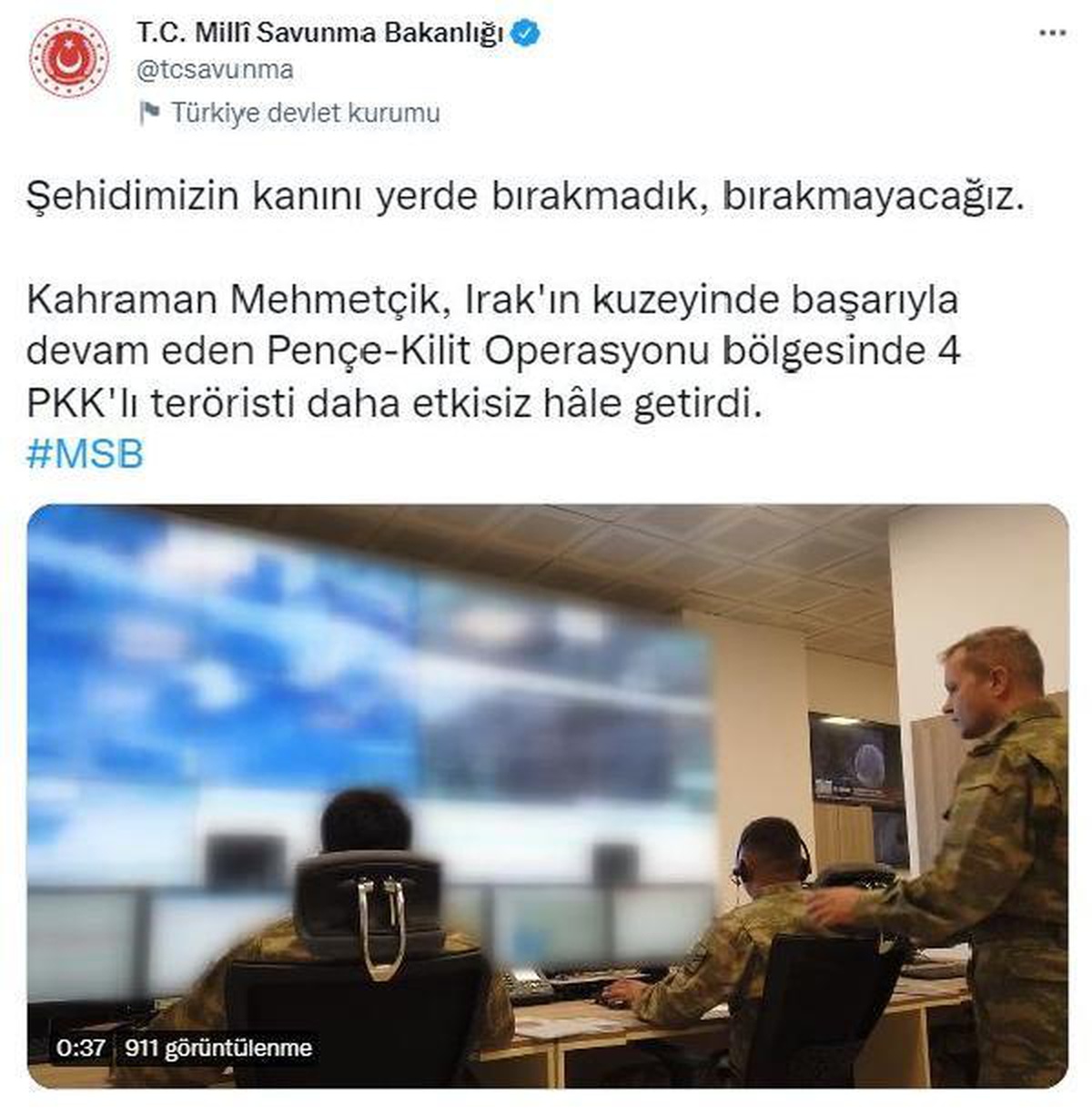 Son dakika haber: MSB: PKK\'lı 4 terörist etkisiz hale getirildi