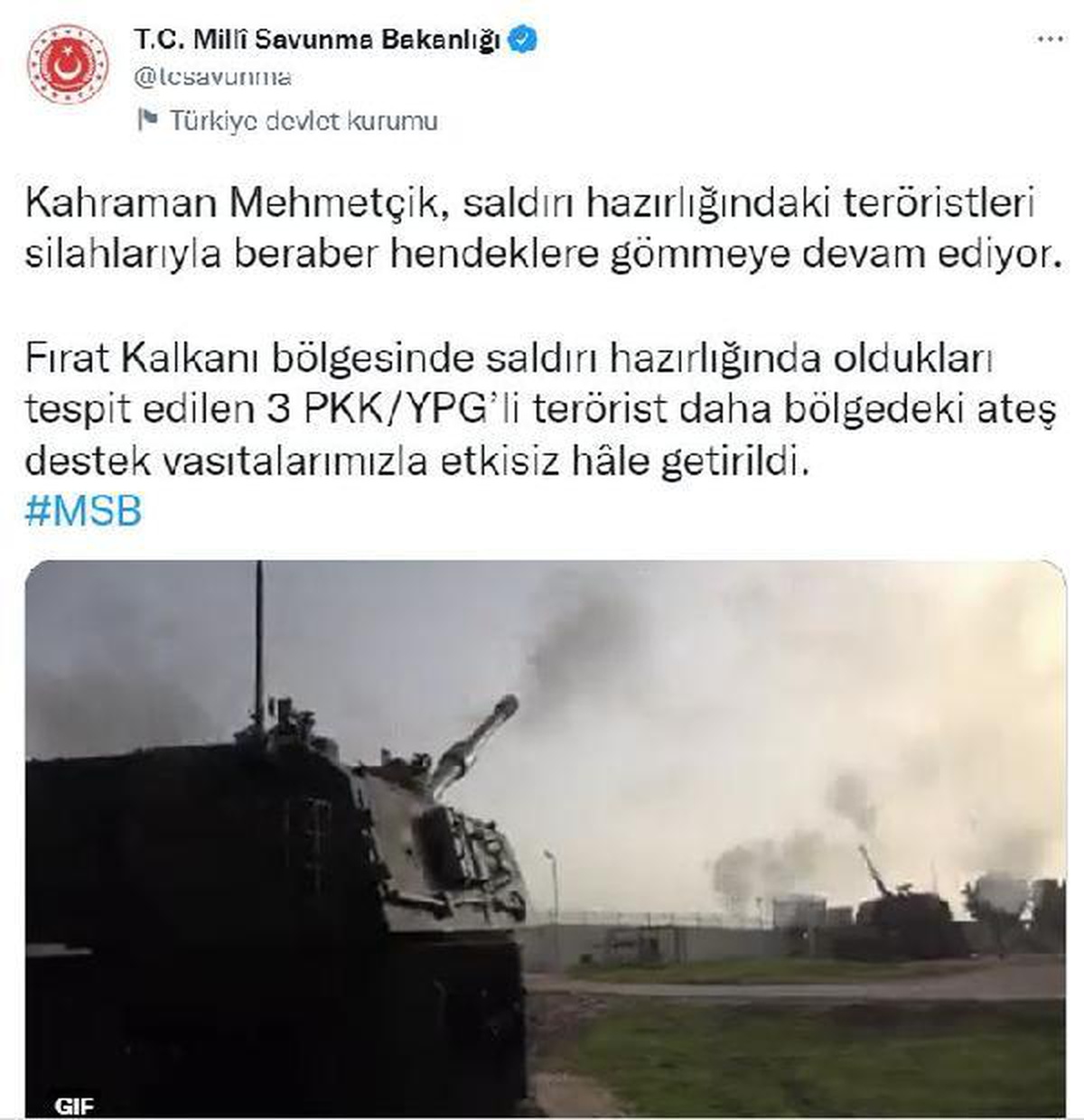 Son dakika haber: MSB: PKK/YPG\'li 3 terörist etkisiz hale getirildi