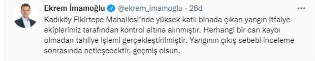 İmamoğlu'ndan Kadıköy'de gökdelende çıkan yangına ilişkin yüreklere su serpen paylaşım: Can kaybı yok