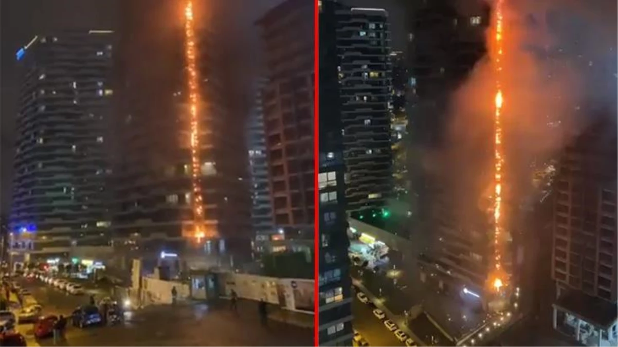 Kadıköy\'de gökdelen alev alev yandı! İşte boydan boya yanan binadan son görüntüler