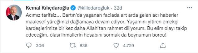 Maden patlamasının ardından Kılıçdaroğlu'ndan dikkat çeken çıkış: Bu elim olayı takip edeceğim, olası ihmallerin hesabını sormak da boynumun borcu!