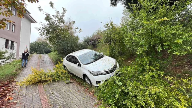 Park halindeki aracını bahçeye uçmuş şekilde gören kadın sürücü, sinir krizi geçirdi