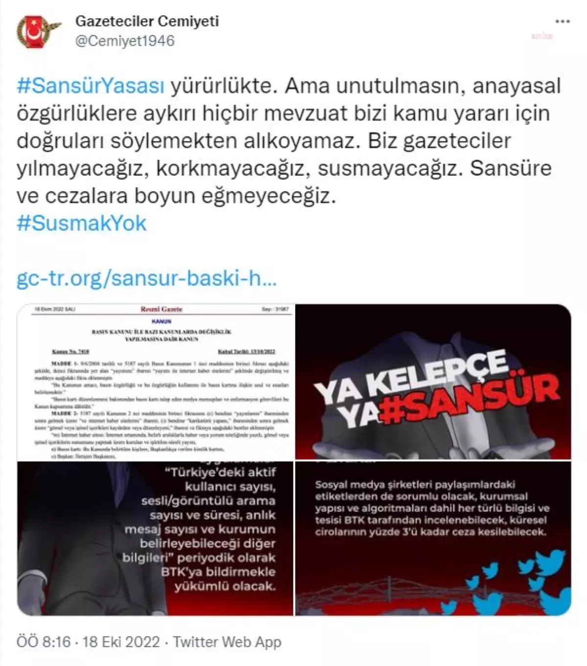 Gazeteciler Cemiyeti: "Sansüre ve Cezalara Boyun Eğmeyeceğiz"