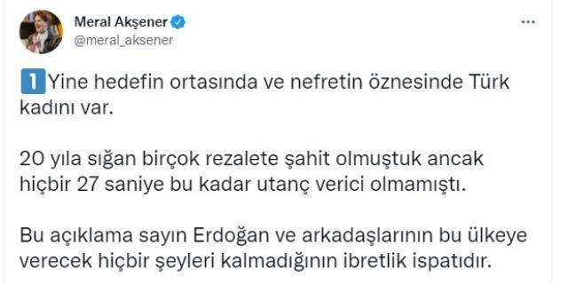 Akşener'den Cumhurbaşkanı Erdoğan'ın 'Kariyeri çocuk yapmak' sözlerine tepki: 20 yılda en utanç verici 27 saniye