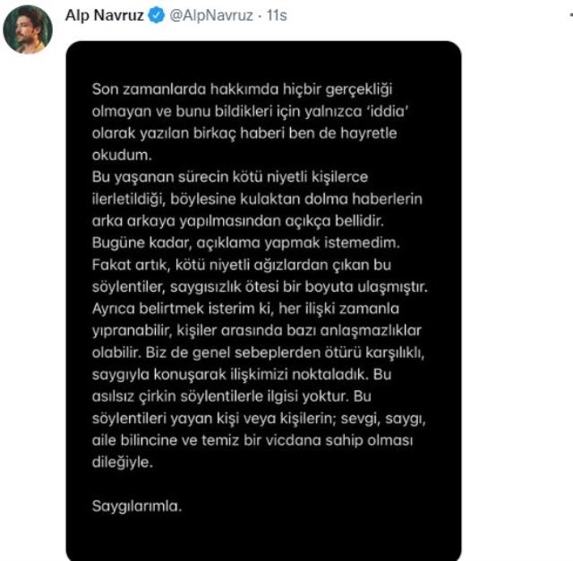 Ayça Ayşin Turan ile ayrılan Alp Navruz, hakkındaki ihanet iddiasını yalanladı