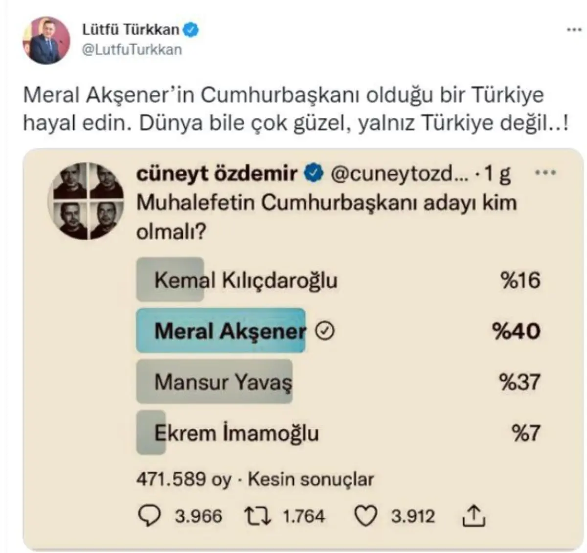 İYİ Partili Lütfü Türkkan\'ın Meral Akşener paylaşımı kafaları karıştırdı