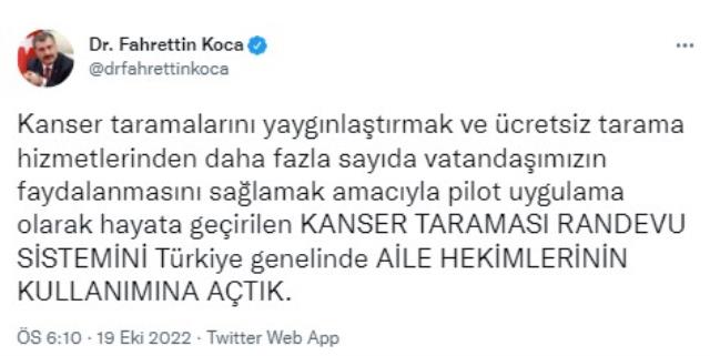 Kanser taraması randevu sistemi aile hekimlerinin kullanımına açıldı Kanser taraması randevu sistemi aile hekimlerinin kullanımına açıldı