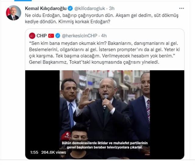 Kılıçdaroğlu, kendisine 'Hodri meydan' diyen Cumhurbaşkanı Erdoğan'a ikinci cevabı Tokat'tan verdi Kılıçdaroğlu, kendisine 'Hodri meydan' diyen Cumhurbaşkanı Erdoğan'a ikinci cevabı Tokat'tan verdi