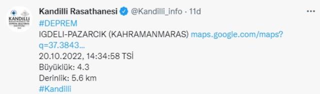 Son Dakika: Kahramanmaraş'ta 4.5 büyüklüğünde deprem! Sarsıntı çevre illerden de hissedildi