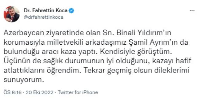 AK Parti'den Azerbaycan'da trafik kazası geçiren Binali Yıldırım'ın sağlık durumuyla ilgili açıklama: Tedbir amaçlı gözetim altındalar AK Parti'den Azerbaycan'da trafik kazası geçiren Binali Yıldırım'ın sağlık durumuyla ilgili açıklama: Tedbir amaçlı gözetim altındalar
