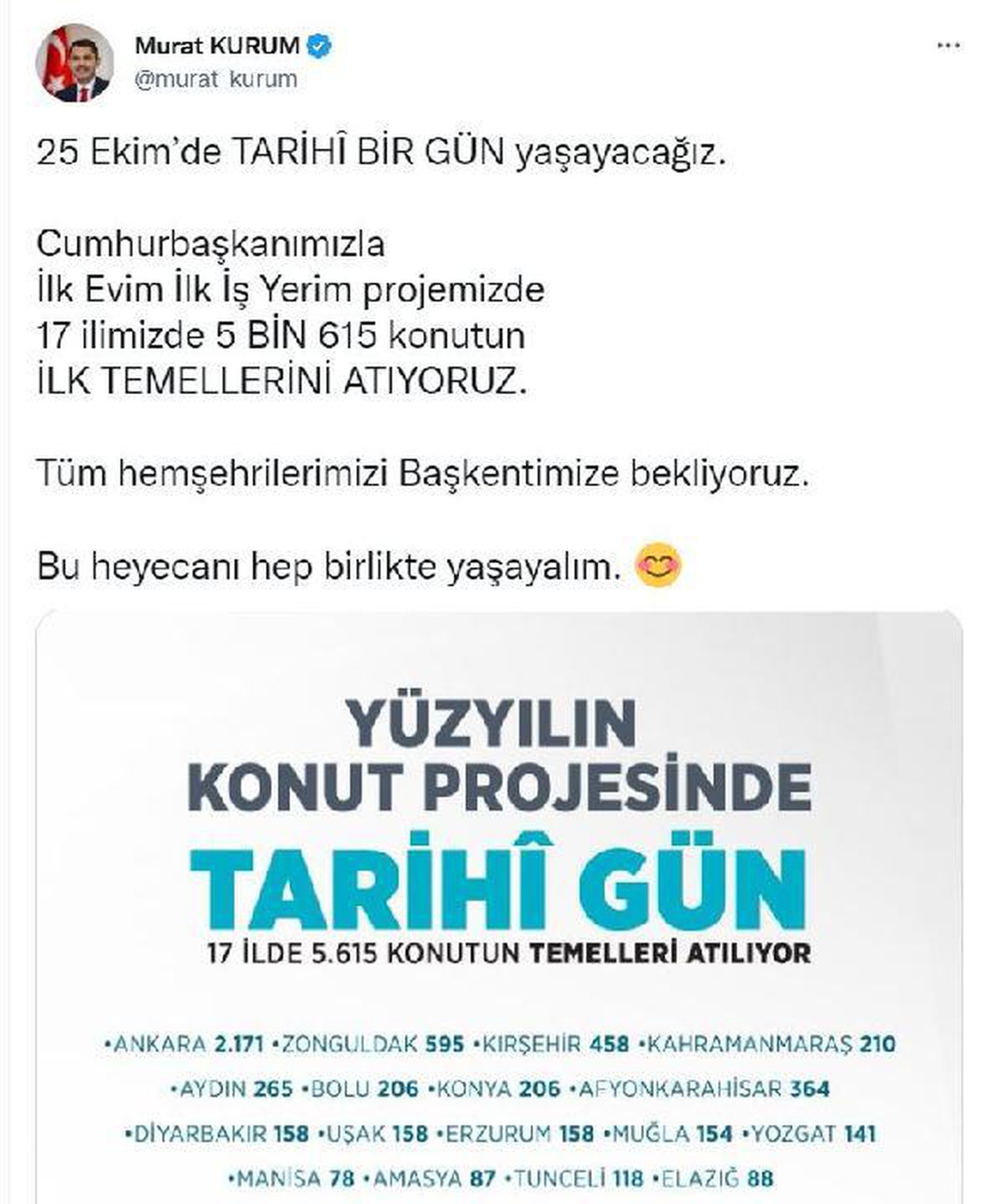 Bakan Kurum: \'İlk Evim İlk İş Yerim\' projesinin temellerini 25 Ekim\'de atacağız