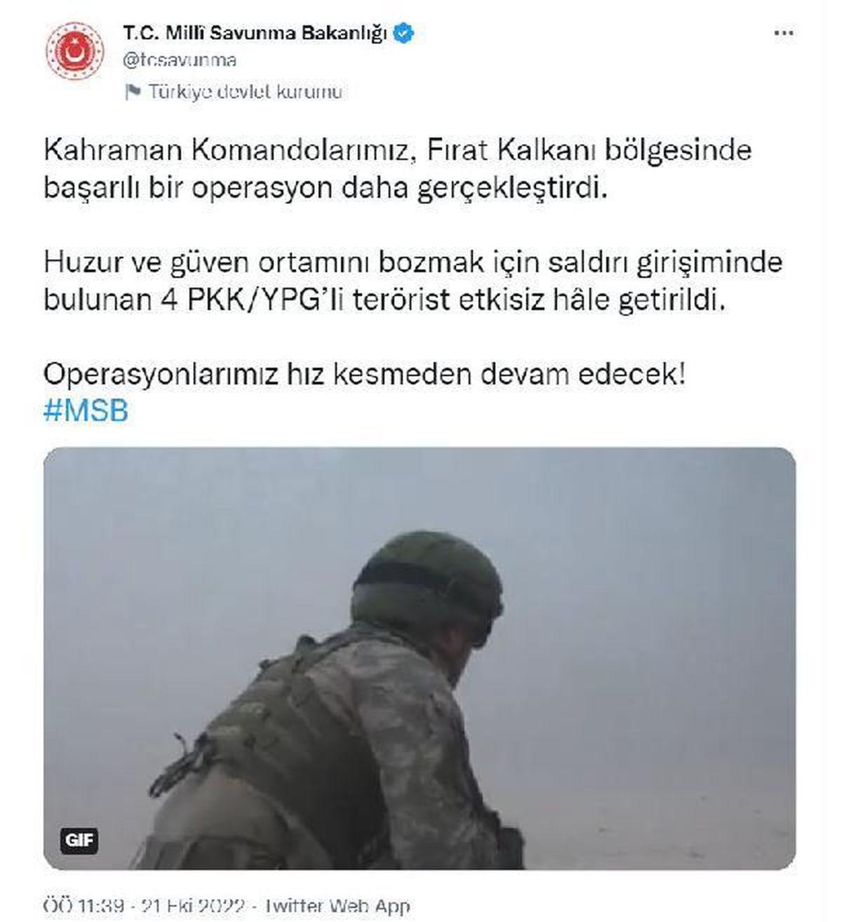Suriye\'nin kuzeyinde 4 terörist etkisiz hale getirildi