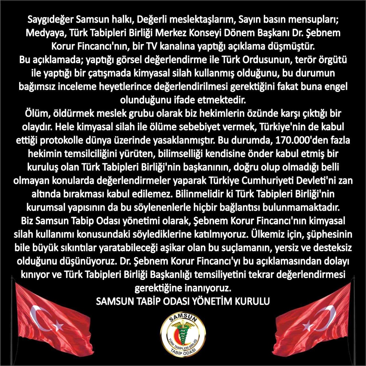 Samsun haberi | Samsun Tabip Odası\'ndan Fincancı\'ya kınama