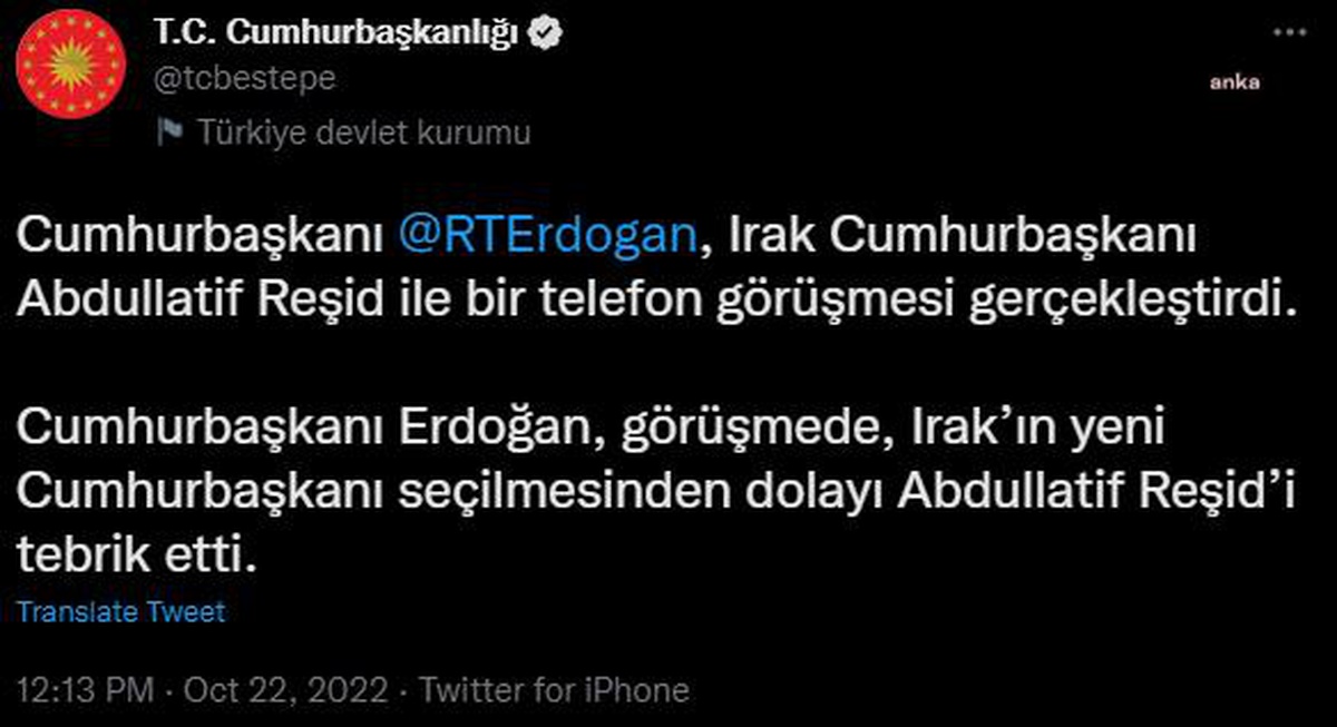 Cumhurbaşkanı Erdoğan, Irak Cumhurbaşkanı Abdullatif Reşid ile Görüştü