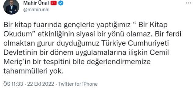 AK Partili Mahir Ünal, Cumhuriyetle ilgili sözleri sonrası gelen tepkilere yanıt verdi