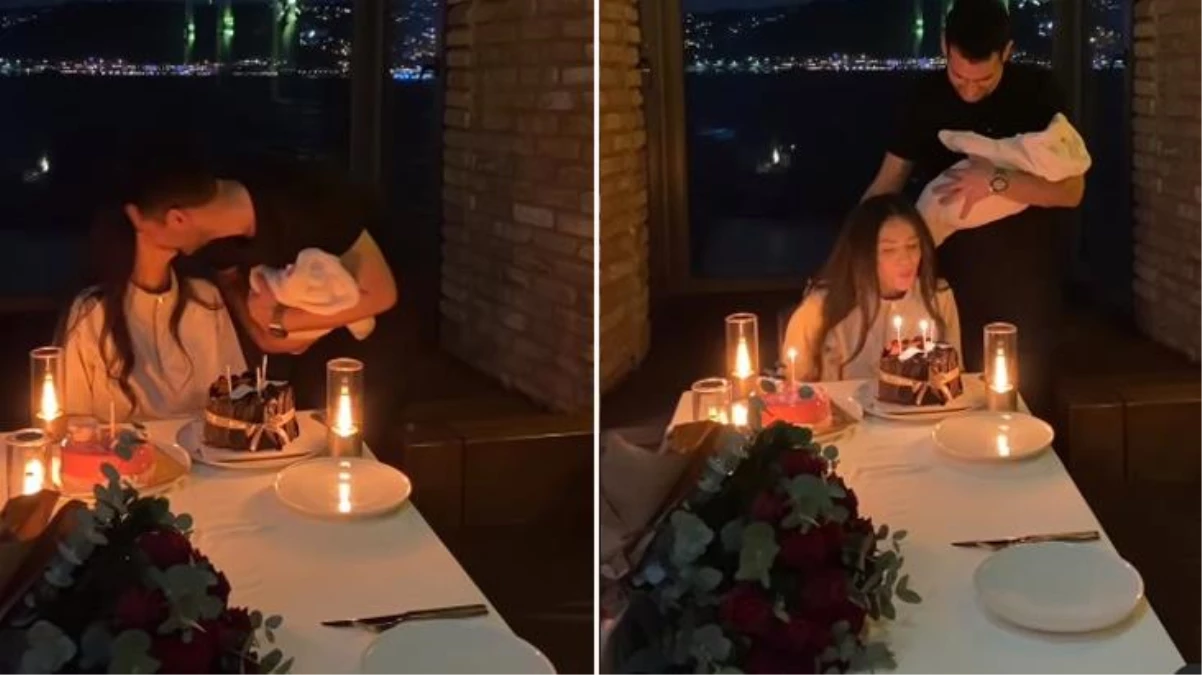 Oyuncu Murat Yıldırım minik kızı Miray\'ı kucağına alarak eşi Iman Elbani\'nin doğum gününü kutladı