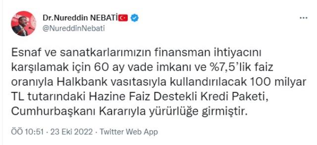 Son dakika! Bakan Nebati 'Esnafımıza hayırlı olsun' sözleriyle duyurdu: Hazine Faiz Destekli Kredi Paketi yürürlüğe girdi Son dakika! Bakan Nebati 'Esnafımıza hayırlı olsun' sözleriyle duyurdu: Hazine Faiz Destekli Kredi Paketi yürürlüğe girdi