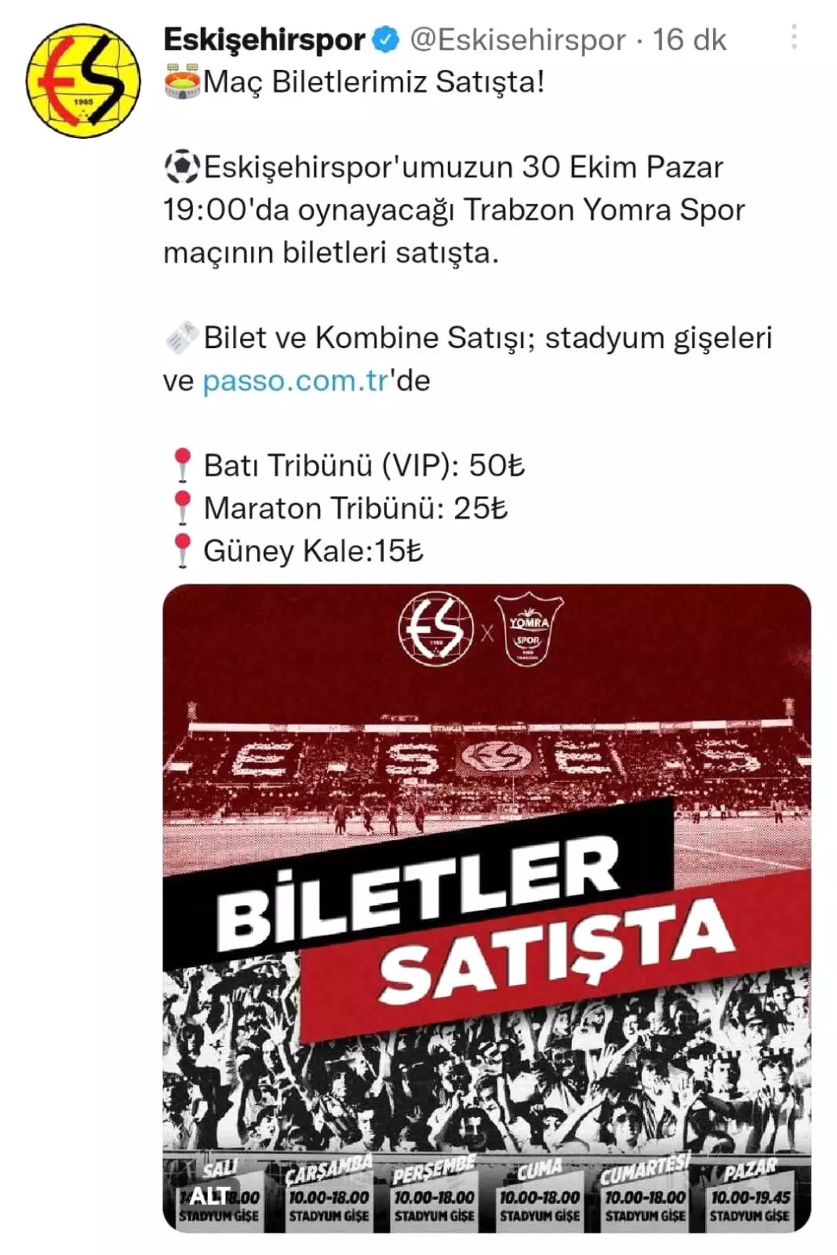 Eskişehirsporlular bu sezon ilk kez kale arkasından maç izleyecek