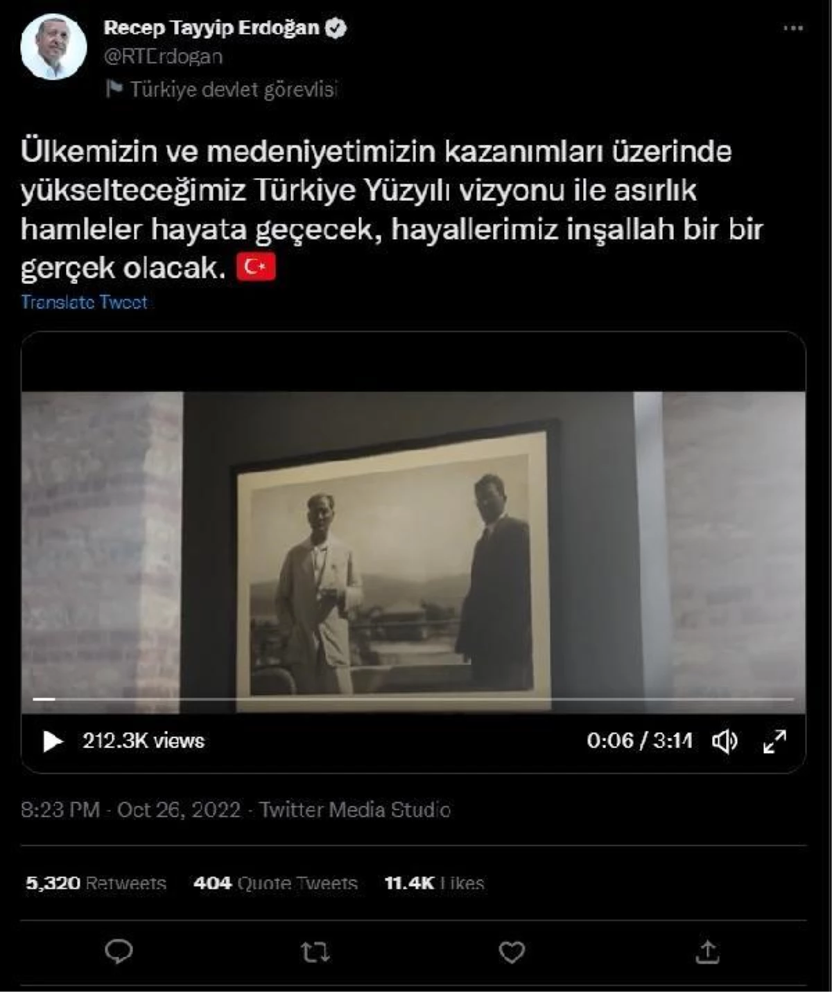 Cumhurbaşkanı Erdoğan "Türkiye Yüzyılı" mesajıyla paylaştı