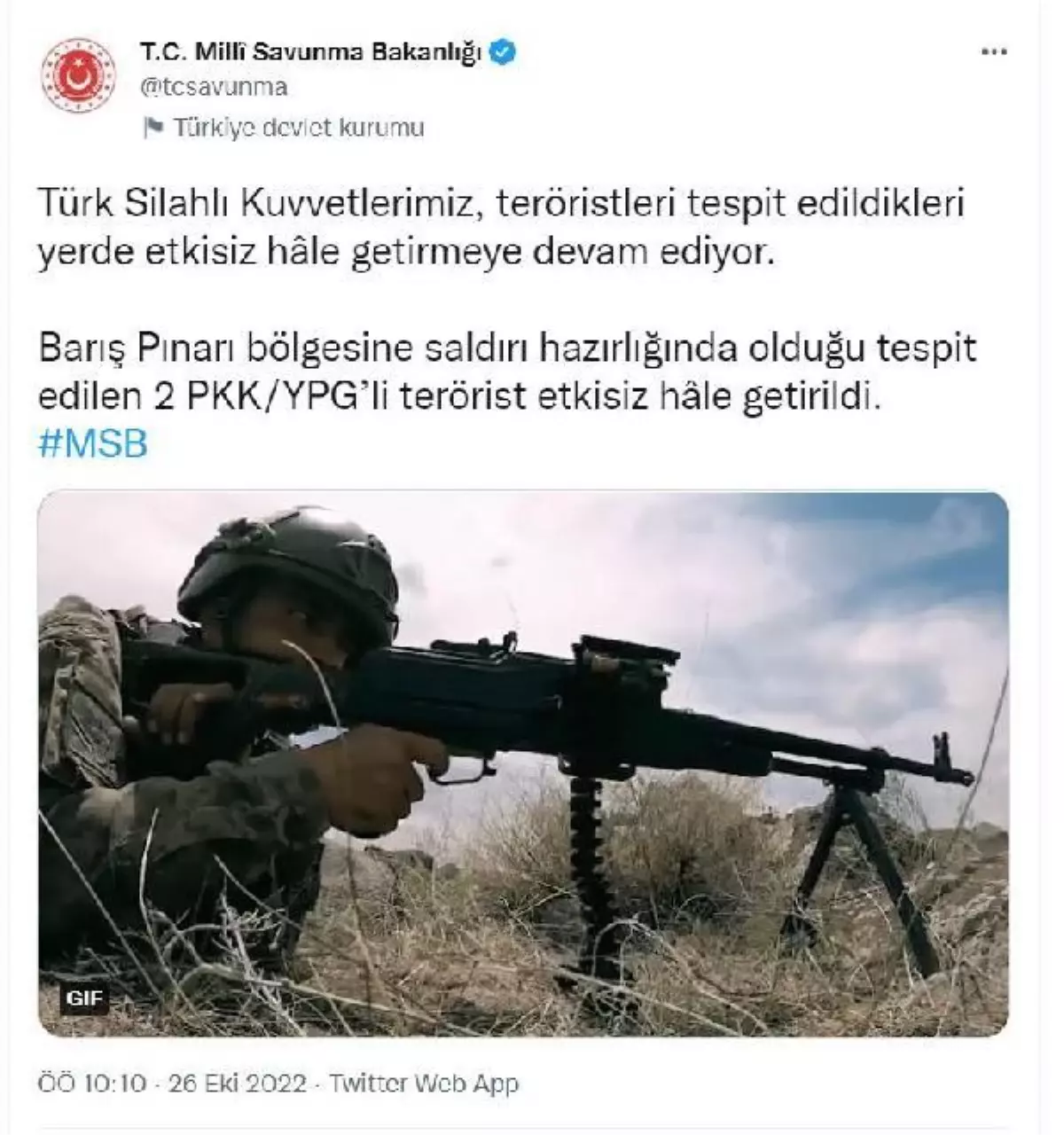 MSB: 2 terörist etkisiz hale getirildi