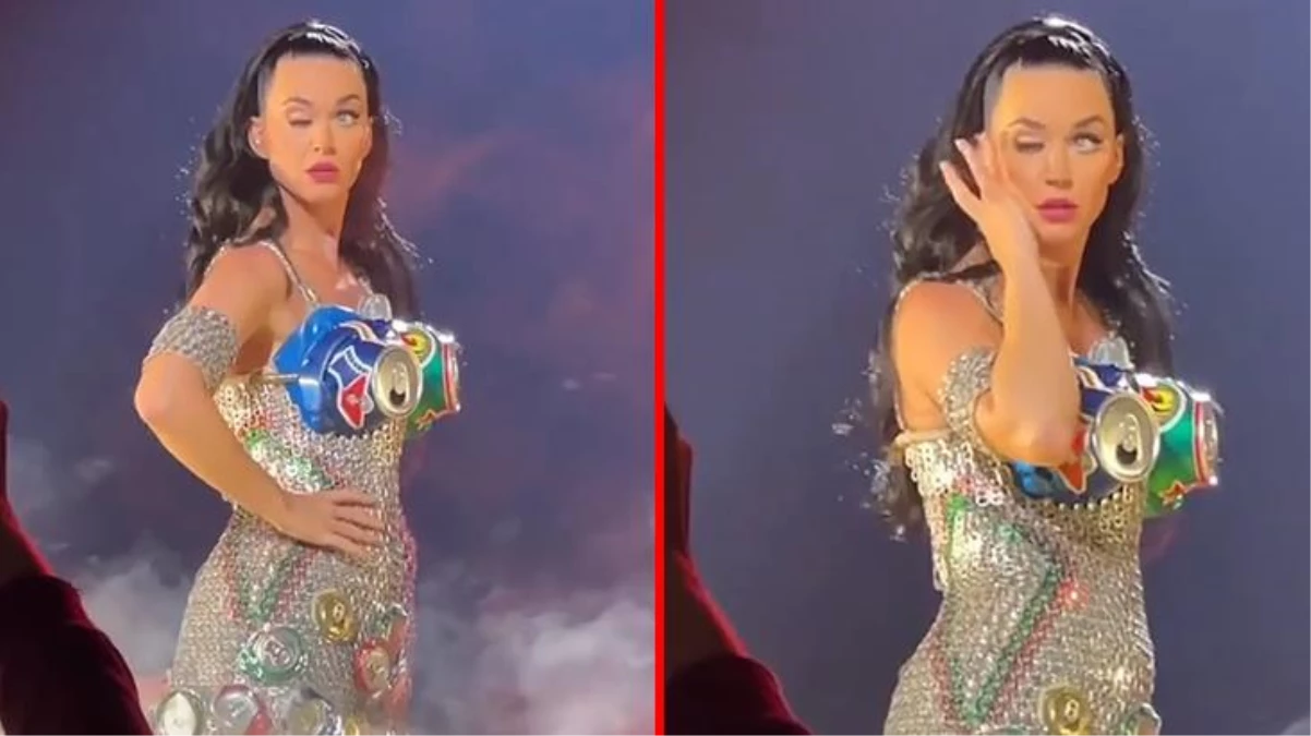 Şarkıcı Katy Perry\'nin konser verdiği esnadaki görüntüsü gündem oldu! Poz verdiği sırada göz kapağını kontrol edemedi