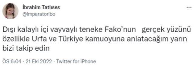 Tatlıses, 'Gerçek yüzünü göstereceğim' dediği Eşref Fakıbaba'nın 39 saniyelik videosunu paylaştı Tatlıses, 'Gerçek yüzünü göstereceğim' dediği Eşref Fakıbaba'nın 39 saniyelik videosunu paylaştı