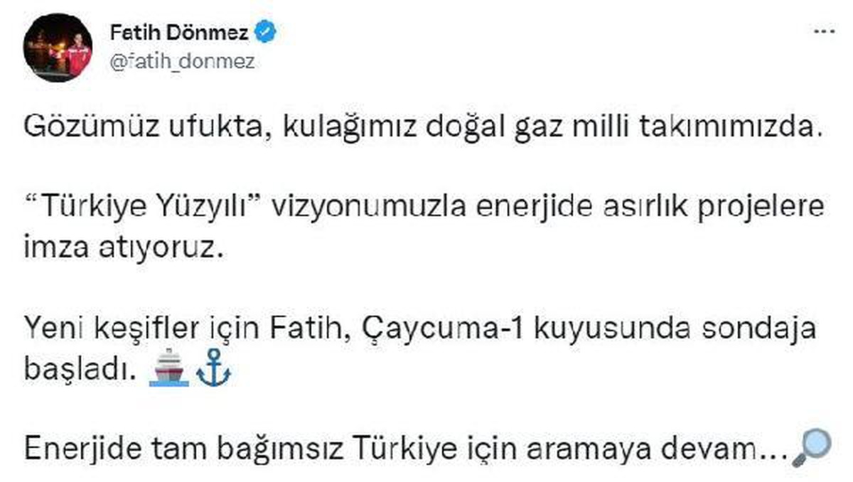 Bakan Dönmez: Fatih, Çaycuma-1 kuyusunda sondaja başladı