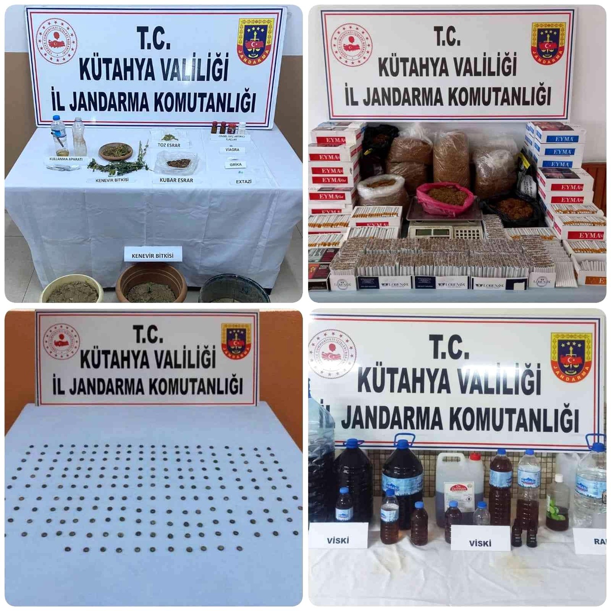 Kütahya\'da jandarmanın iki haftalık dönemde yaptığı uyuşturucu ve kaçakçılık operasyonları