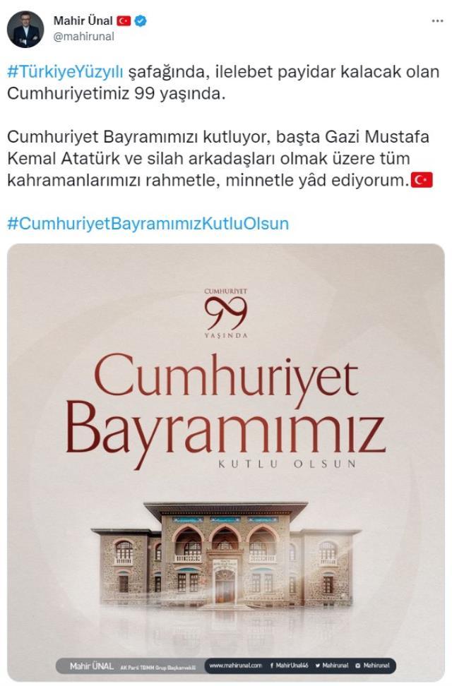 'Cumhuriyet bütün düşünme setlerimizi yok etmiştir' diyen Mahir Ünal'dan 29 Ekim paylaşımı