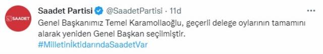 Son Dakika! Saadet Partisi'nde Temel Karamollaoğlu yeniden genel başkan seçildi Son Dakika! Saadet Partisi'nde Temel Karamollaoğlu yeniden genel başkan seçildi