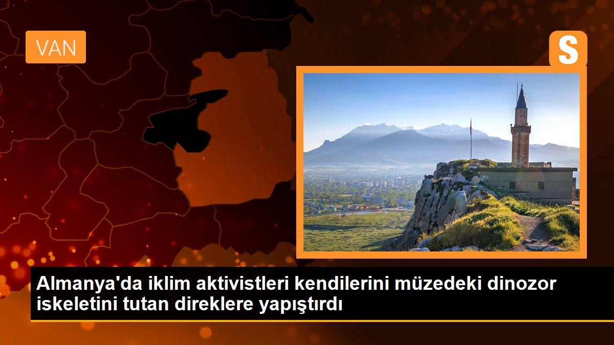 Almanya\'da iklim aktivistleri kendilerini müzedeki dinozor iskeletini tutan direklere yapıştırdı