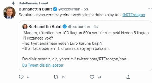 Cumhurbaşkanı Erdoğan, CHP'li milletvekilinin sorduğu soru üzerine yaptığı paylaşımı apar topar sildi Cumhurbaşkanı Erdoğan, CHP'li milletvekilinin sorduğu soru üzerine yaptığı paylaşımı apar topar sildi