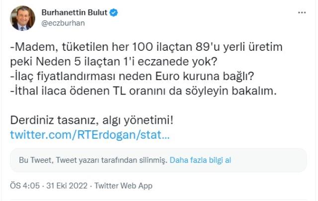 Cumhurbaşkanı Erdoğan, CHP'li milletvekilinin sorduğu soru üzerine yaptığı paylaşımı apar topar sildi Cumhurbaşkanı Erdoğan, CHP'li milletvekilinin sorduğu soru üzerine yaptığı paylaşımı apar topar sildi