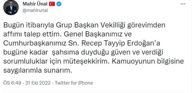 Son Dakika: Cumhuriyetle ilgili sözleri tepki çeken AK Partili Mahir Ünal, Grup Başkanvekilliği görevinden affını talep etti