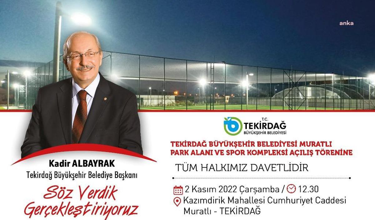 Tekirdağ Büyükşehir Belediyesi Muratlı Park Alanı ve Spor Kompleksi\'ni Hizmete Açıyor