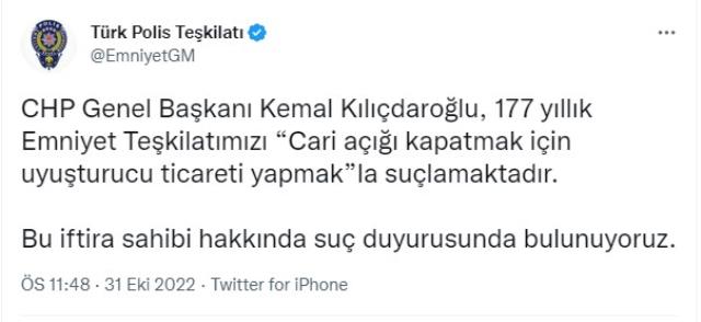Emniyet Teşkilatı, Kılıçdaroğlu hakkında suç duyurusunda bulundu