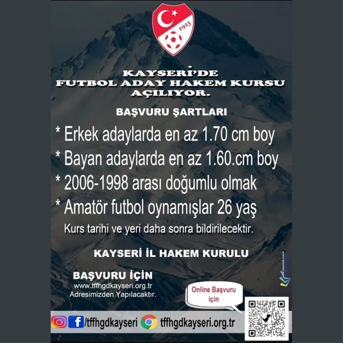 Kayseri\'de Futbol Aday Hakem Kursu açılıyor