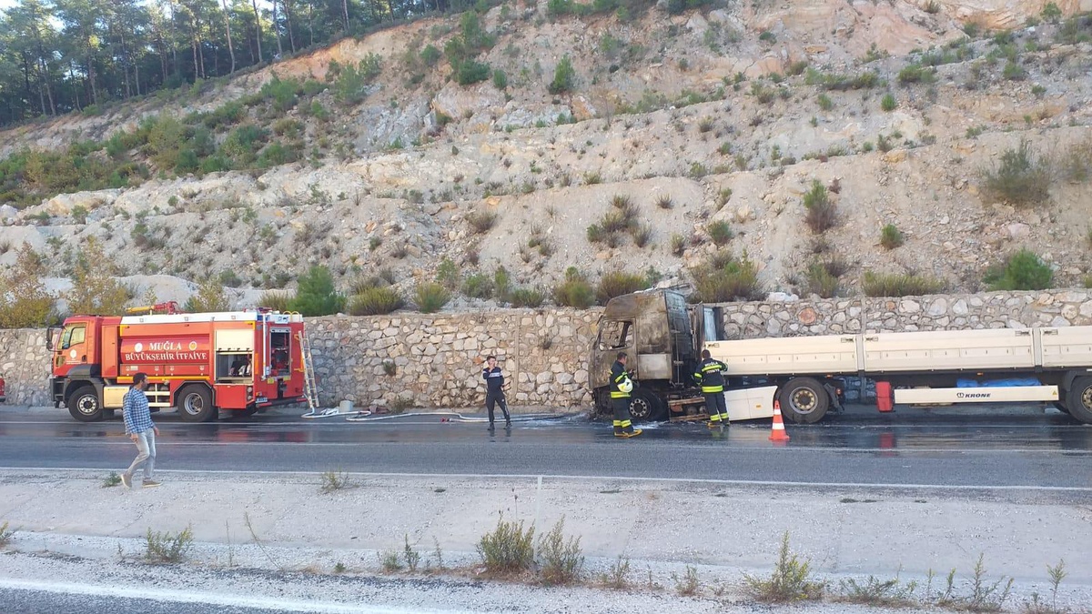 Muğla\'da seyir halindeki tırda çıkan yangın hasara yol açtı